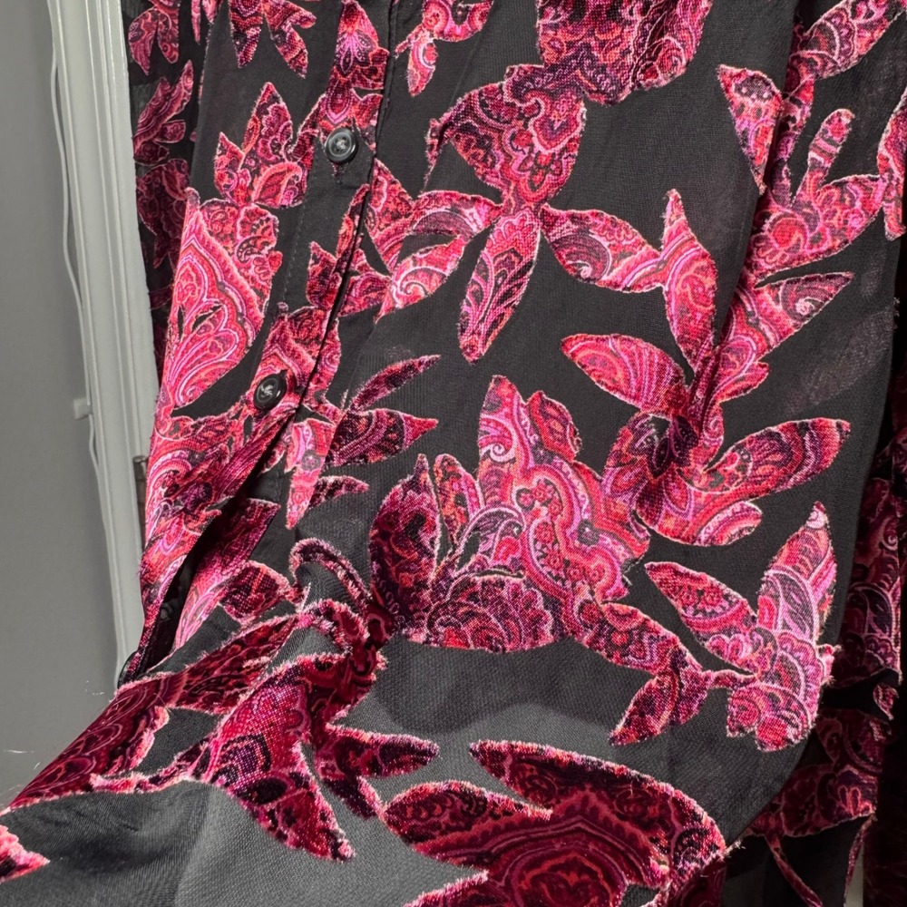 J. Jill Velvet Burnout Paisley Floral Button Front Blouse S Artsy Whimsigoth - Picture 4 of 7